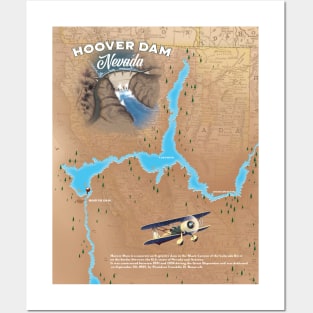 Hoover Dam Nevada Arizona retro map. Posters and Art